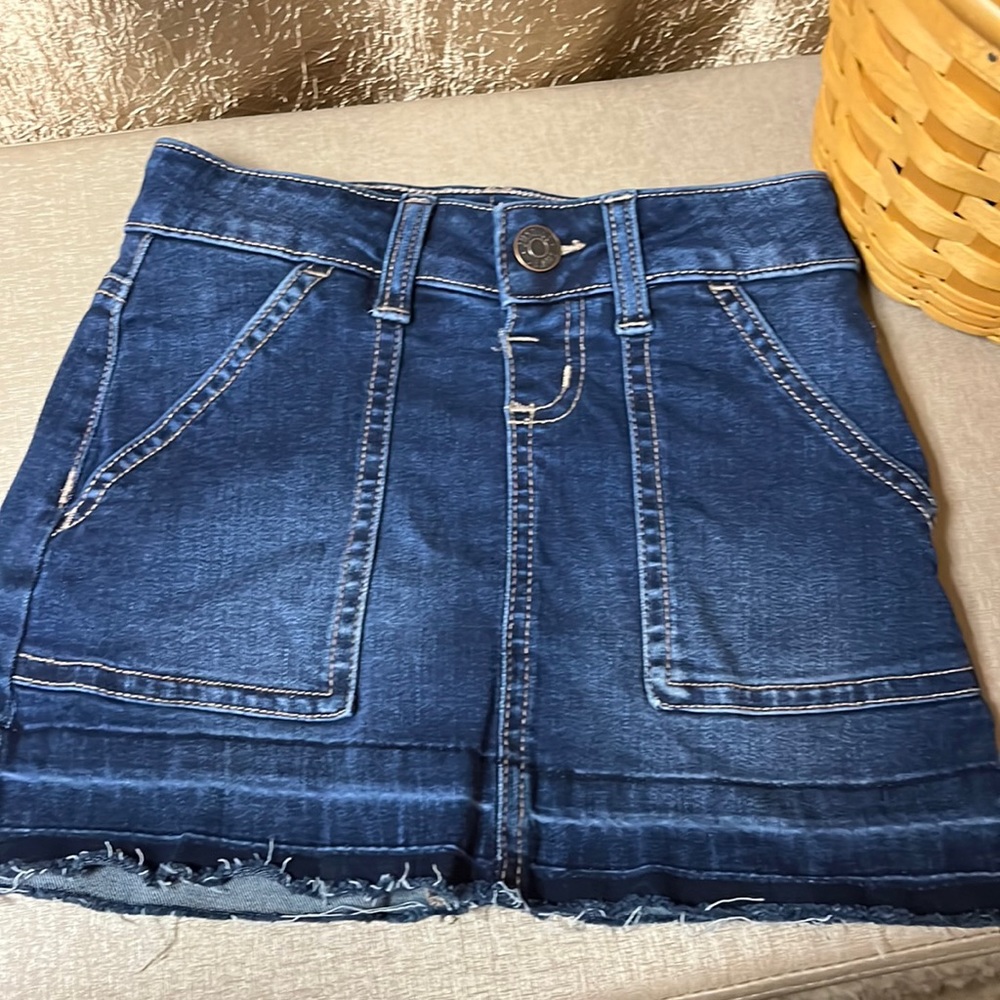 Justice Girls Size 7 Denim Jean Skirt With Under Shorts Distressed